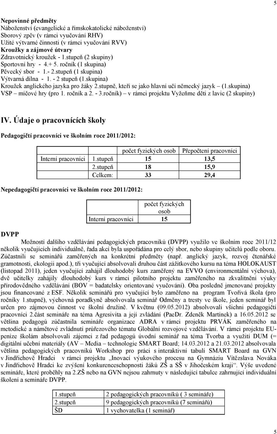 stupně, kteří se jako hlavní učí německý jazyk (1.skupina) VSP míčové hry (pro 1. ročník a 2. - 3.ročník) v rámci projektu Vyžeňme děti z lavic (2 skupiny) IV.