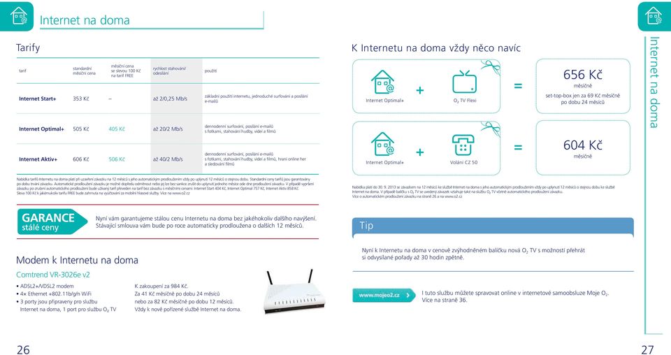 e-mailů s fotkami, stahování hudby, videí a filmů, hraní online her a sledování filmů K Internetu na doma vždy něco navíc Internet Optimal+ Internet Optimal+ + + O 2 TV Flexi Volání CZ 50 = 656 Kč