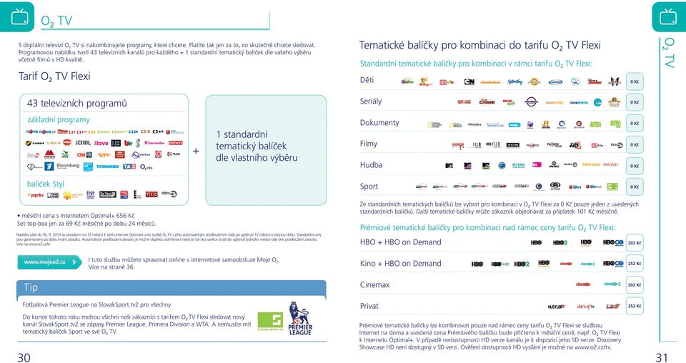 Tematické balíčky pro kombinaci do tarifu O2 TV Flexi Standardní tematické balíčky pro kombinaci v rámci tarifu O2 TV Flexi: Děti 0 Kč 43 televizních programů Seriály 0 Kč základní programy Dokumenty