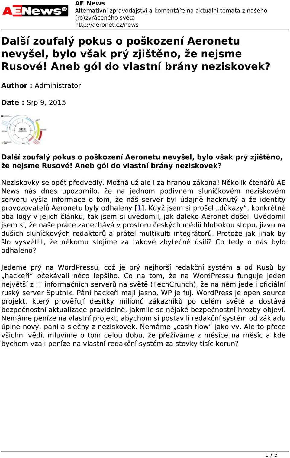 Author : Administrator Date : Srp 9, 2015 Další zoufalý pokus o poškození Aeronetu nevyšel, bylo však prý zjištěno, že nejsme Rusové! Aneb gól do vlastní brány neziskovek?