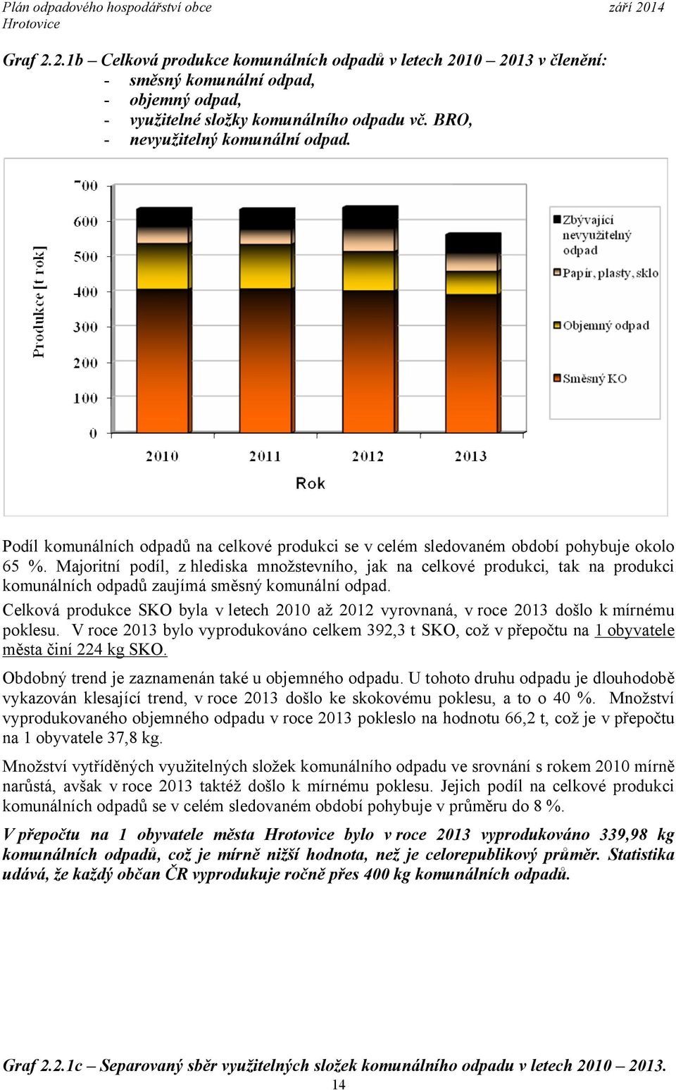 Majoritní podíl, z hlediska množstevního, jak na celkové produkci, tak na produkci komunálních odpadů zaujímá směsný komunální odpad.