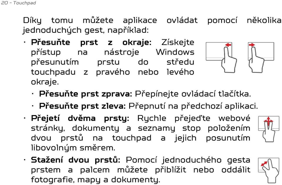 Přesuňte prst zleva: Přepnutí na předchozí aplikaci.