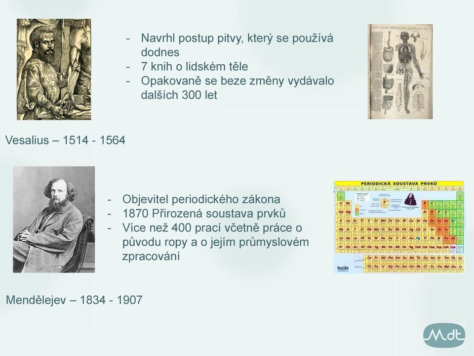 Objevitel periodického zákona - 1870 Přirozená soustava prvků - Více než 400