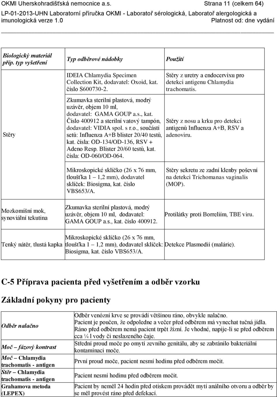 čísla: OD-134/OD-136, RSV + Adeno Resp. Blister 20/60 testů, kat. čísla: OD-060/OD-064. Stěry z uretry a endocervixu pro detekci antigenu Chlamydia trachomatis.