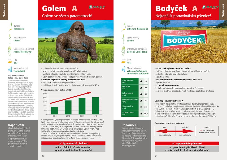 Robert Hofman, Poline s.r.o., okres Kolín Golem pěstujeme čtvrtým rokem. Standardně vyséváme přibližně 200 kg/ha, podle. Golem hodně odnožuje, proto nemá cenu porost zbytečně přehušťovat.