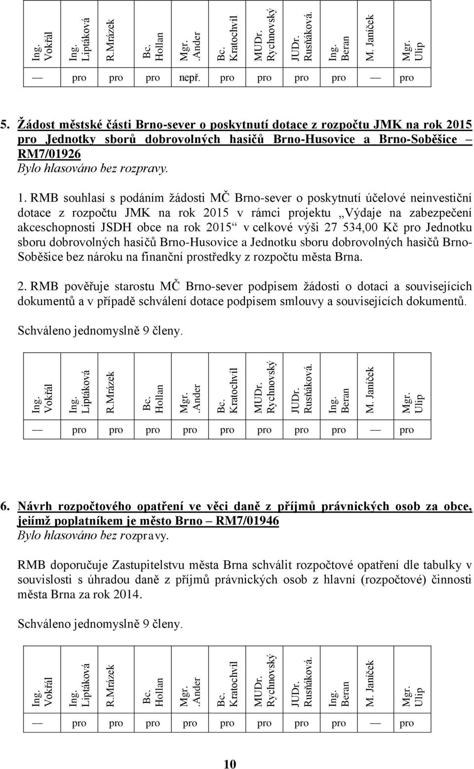 RMB souhlasí s podáním žádosti MČ Brno-sever o poskytnutí účelové neinvestiční dotace z rozpočtu JMK na rok 2015 v rámci projektu Výdaje na zabezpečení akceschopnosti JSDH obce na rok 2015 v celkové