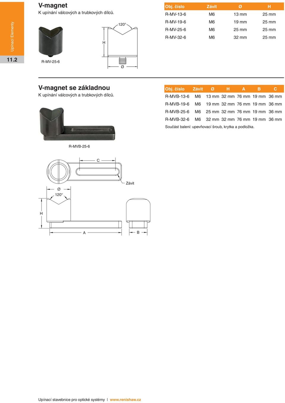 11.2 R-MV-25-6 Ø V-magnet se základnou K upínání válcových a trubkových dílců. Obj.