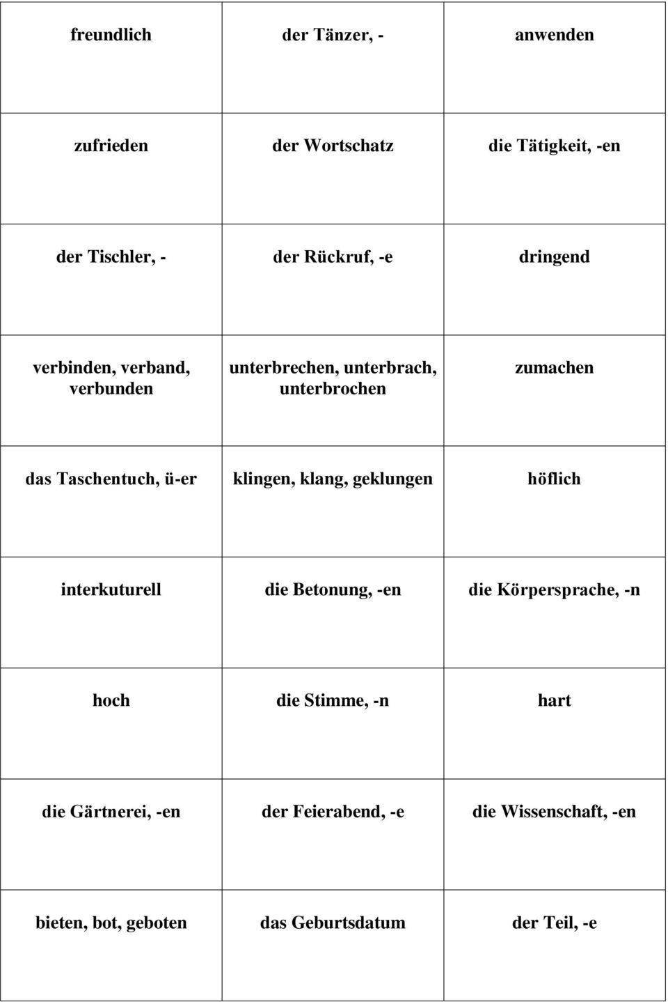 klingen, klang, geklungen höflich interkuturell die Betonung, -en die Körpersprache, -n hoch die Stimme, -n