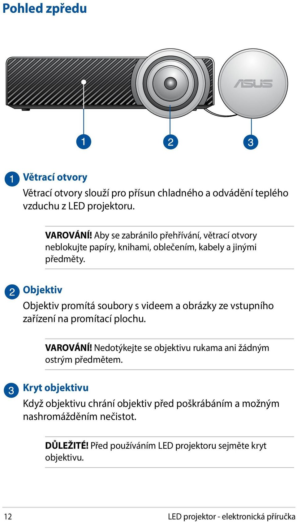 AV-IN Objektiv Objektiv promítá soubory s videem a obrázky ze vstupního zařízení na promítací plochu. VAROVÁNÍ!