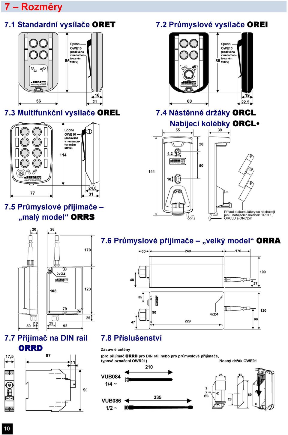 5 Průmyslové přijímače malý ORRS 7.6 Průmyslové přijímače velký ORRA 7.7 Přijímač na DIN rail 7.