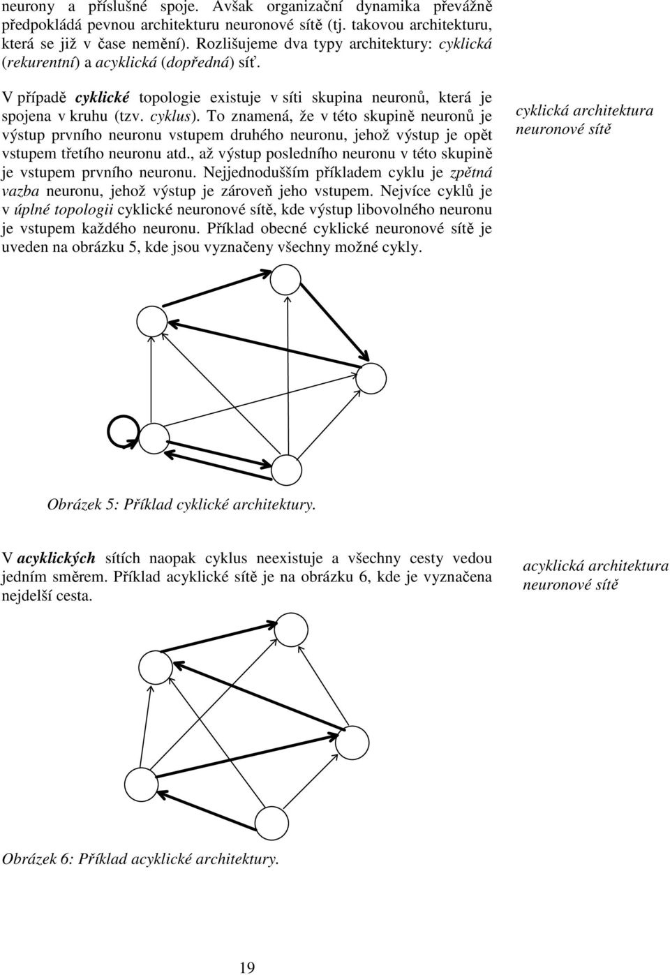 vstupem druhého neuronu, ehož výstup e opět vstupem třetího neuronu atd, až výstup posledního neuronu v této skupně e vstupem prvního neuronu Neednodušším příkladem cyklu e zpětná vazba neuronu, ehož