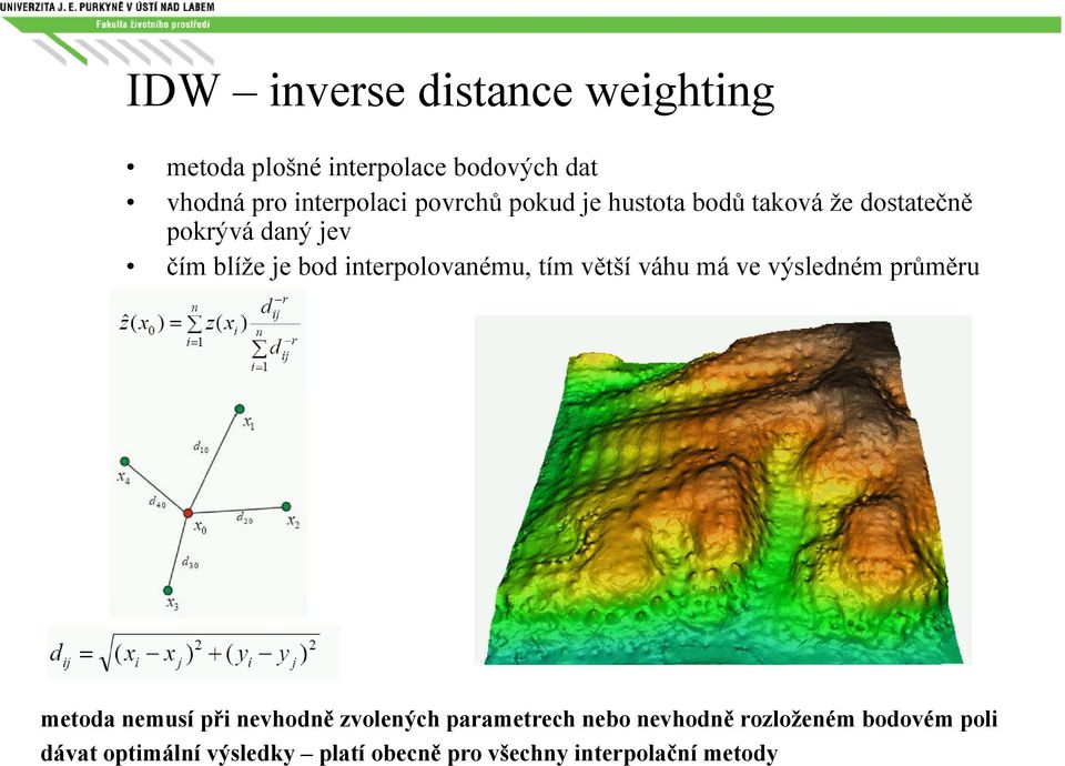 bod interpolovanému, tím větší váhu má ve výsledném průměru metoda nemusí při nevhodně zvolených