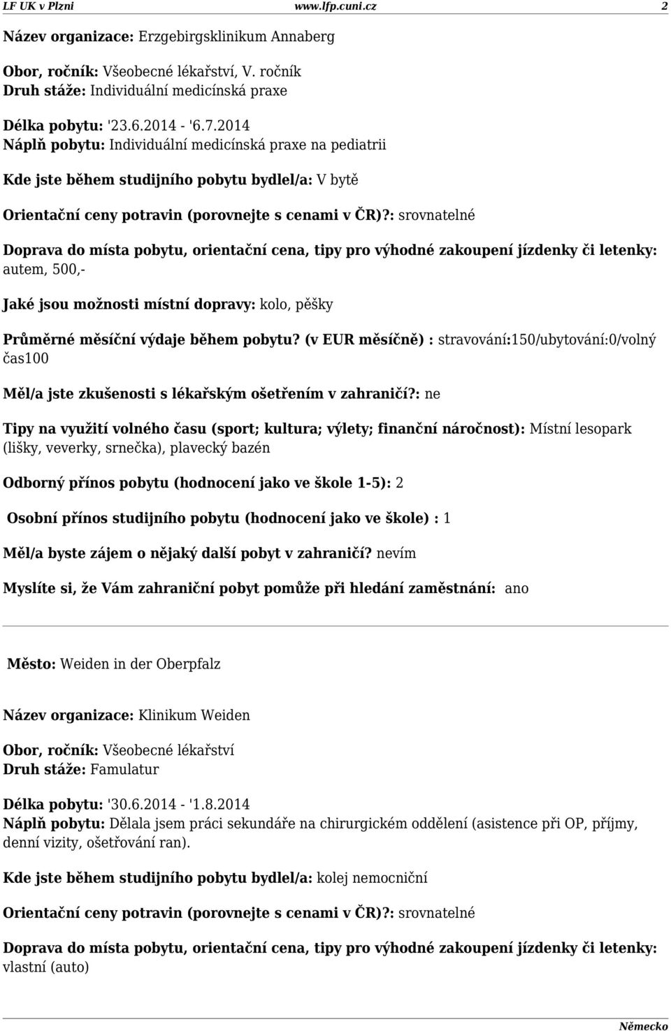 : srovnatelné autem, 500,- Jaké jsou možnosti místní dopravy: kolo, pěšky Průměrné měsíční výdaje během pobytu?