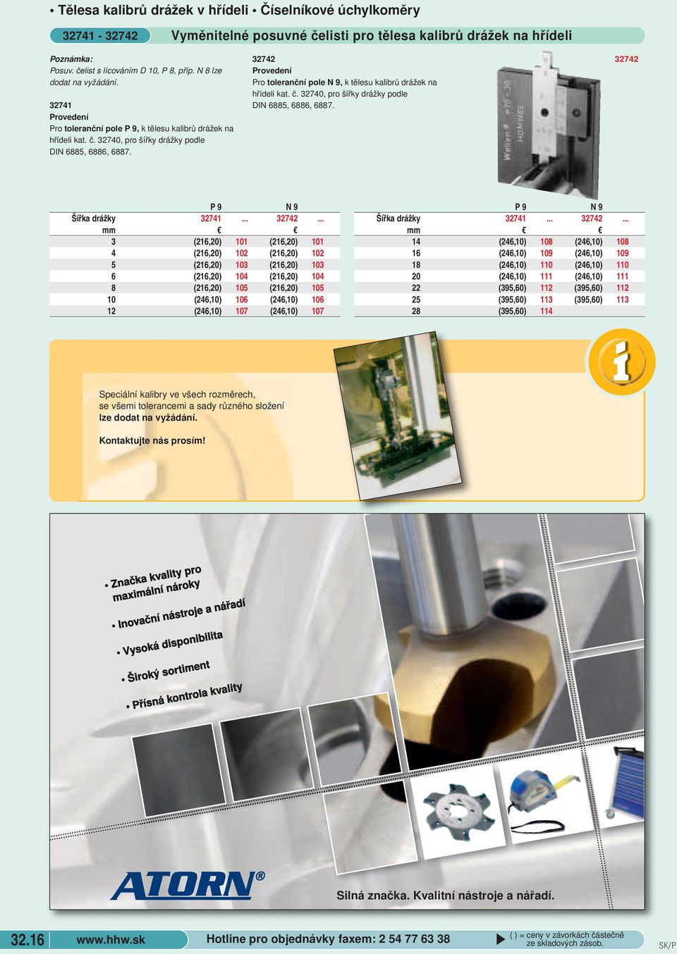 32742 Pro toleranční pole N 9, k tělesu kalibrů drážek na hřídeli kat. č. 32740, pro šířky drážky podle DIN 6885, 6886, 6887. 32742 