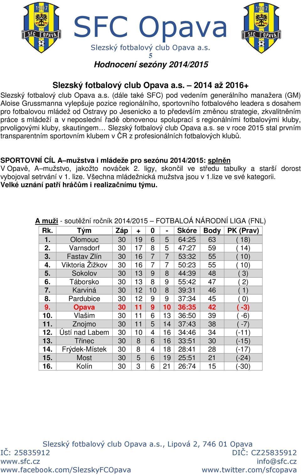 skautingem se v roce 2015 stal prvním transparentním sportovním klubem v ČR z profesionálních fotbalových klubů.