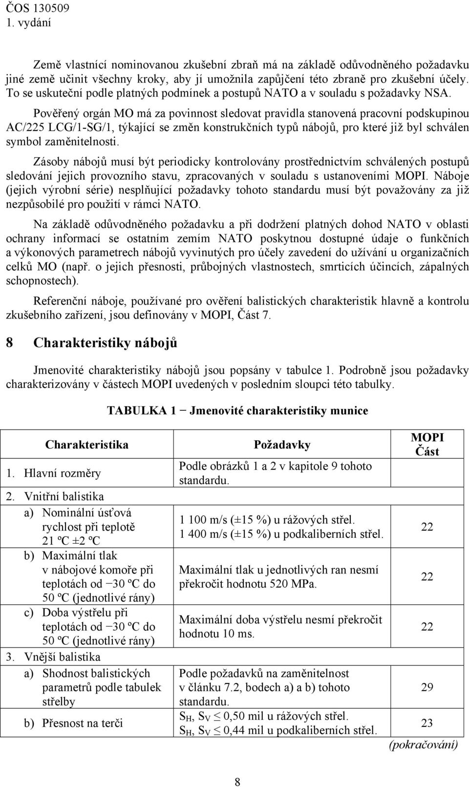 Pověřený orgán MO má za povinnost sledovat pravidla stanovená pracovní podskupinou AC/225 LCG/1-SG/1, týkající se změn konstrukčních typů nábojů, pro které již byl schválen symbol zaměnitelnosti.