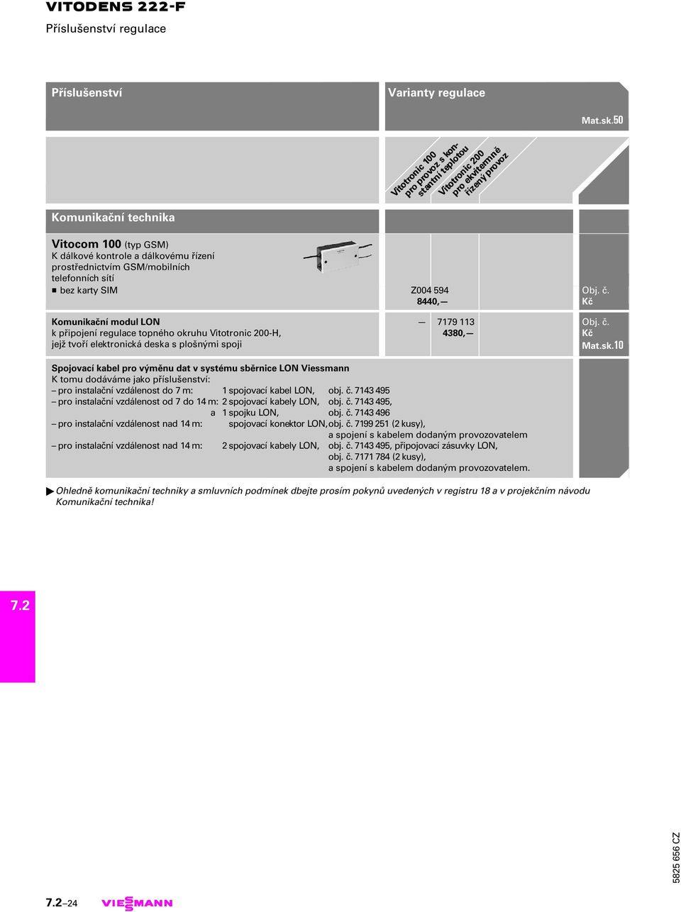 regulace topného okruhu Vitotronic 200-H, jejž tvoří elektronická deska s plošnými spoji 7179 113 4380, Spojovací kabel pro výměnu dat v systému sběrnice LON Viessmann K tomu dodáváme jako