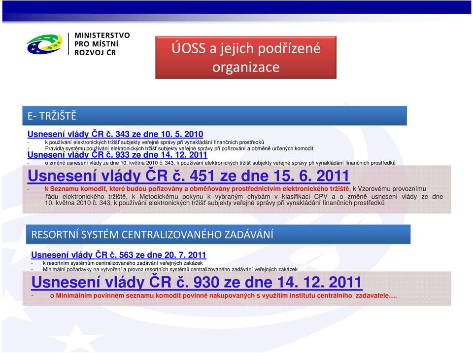 obměně určených komodit Usnesení vlády ČR č. 933 ze dne 14. 12. 2011 - o změně usnesení vlády ze dne 10. května 2010 č.