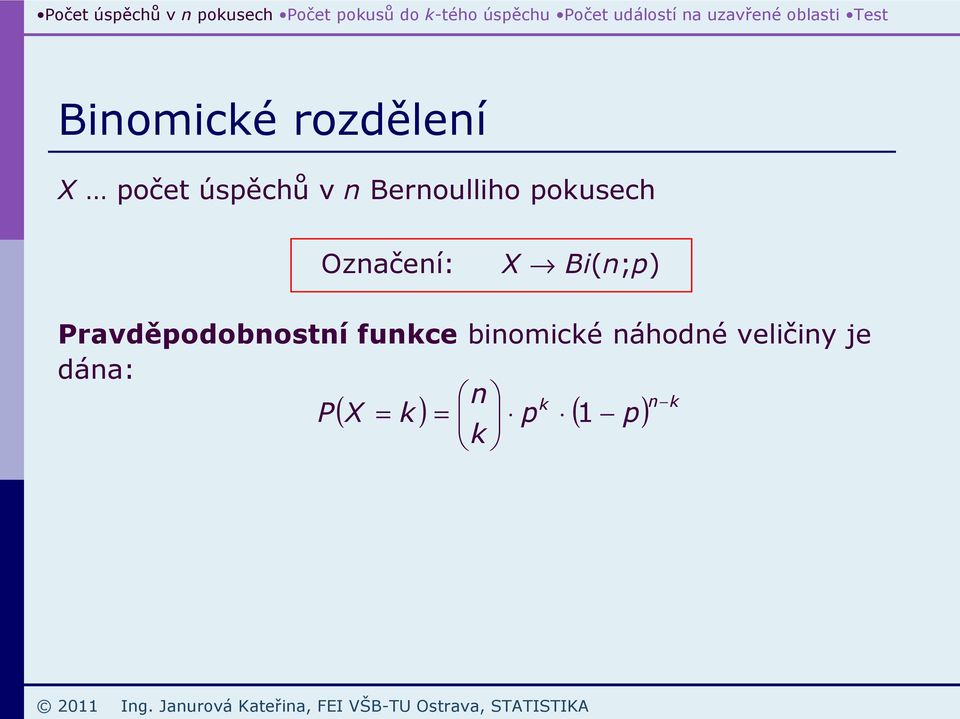 Pravděpodobnostní funkce binomické náhodné