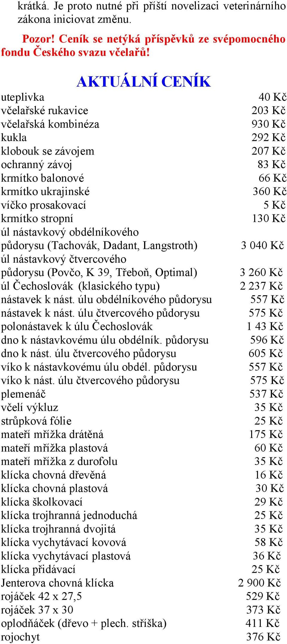 obdélníkového půdorysu (Tachovák, Dadant, Langstroth) úl nástavkový čtvercového půdorysu (Povčo, K 39, Třeboň, Optimal) úl Čechoslovák (klasického typu) nástavek k nást.