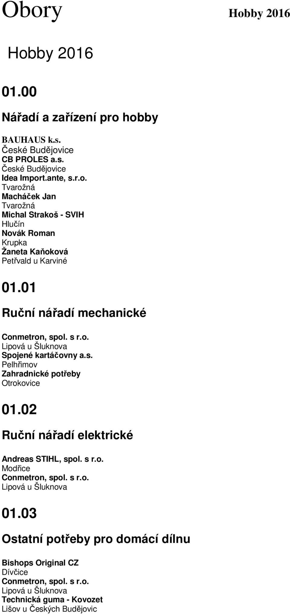 02 Ruční nářadí elektrické Andreas STIHL, spol. s r.o. Modřice Conmetron, spol. s r.o. Lipová u Šluknova 01.