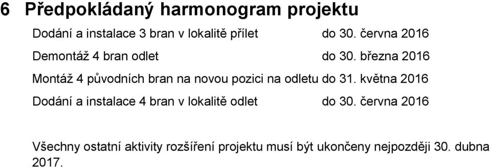 března 2016 Montáž 4 původních bran na novou pozici na odletu do 31.