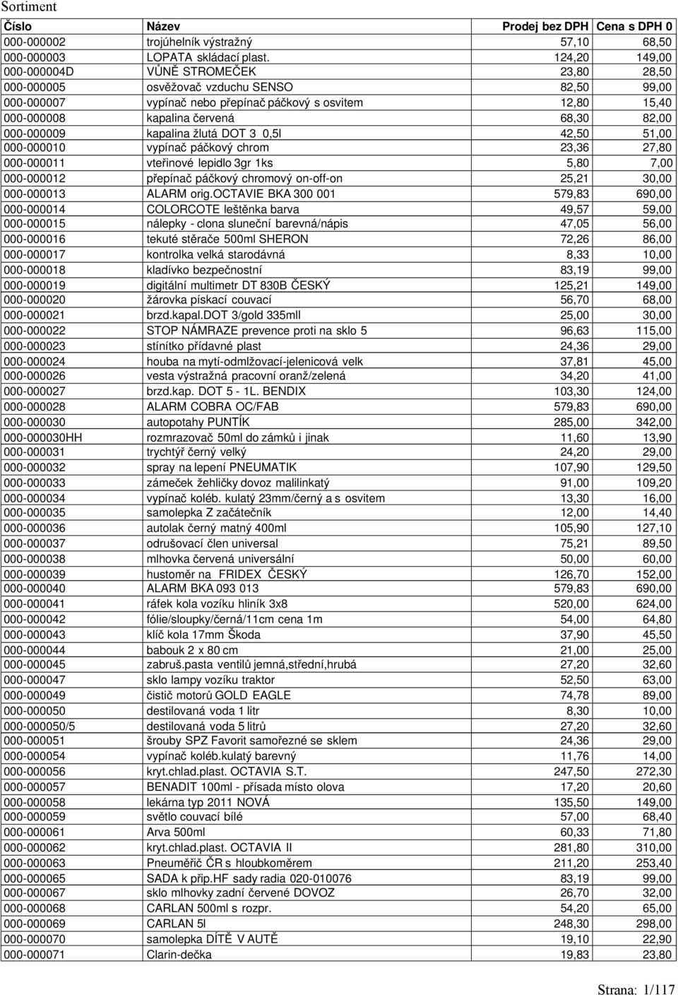 82,00 000-000009 kapalina žlutá DOT 3 0,5l 42,50 51,00 000-000010 vypínač páčkový chrom 23,36 27,80 000-000011 vteřinové lepidlo 3gr 1ks 5,80 7,00 000-000012 přepínač páčkový chromový on-off-on 25,21