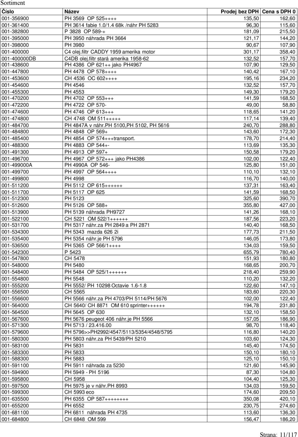 filtr CADDY 1959 amerika motor 301,17 358,40 001-400000DB C4DB olej.