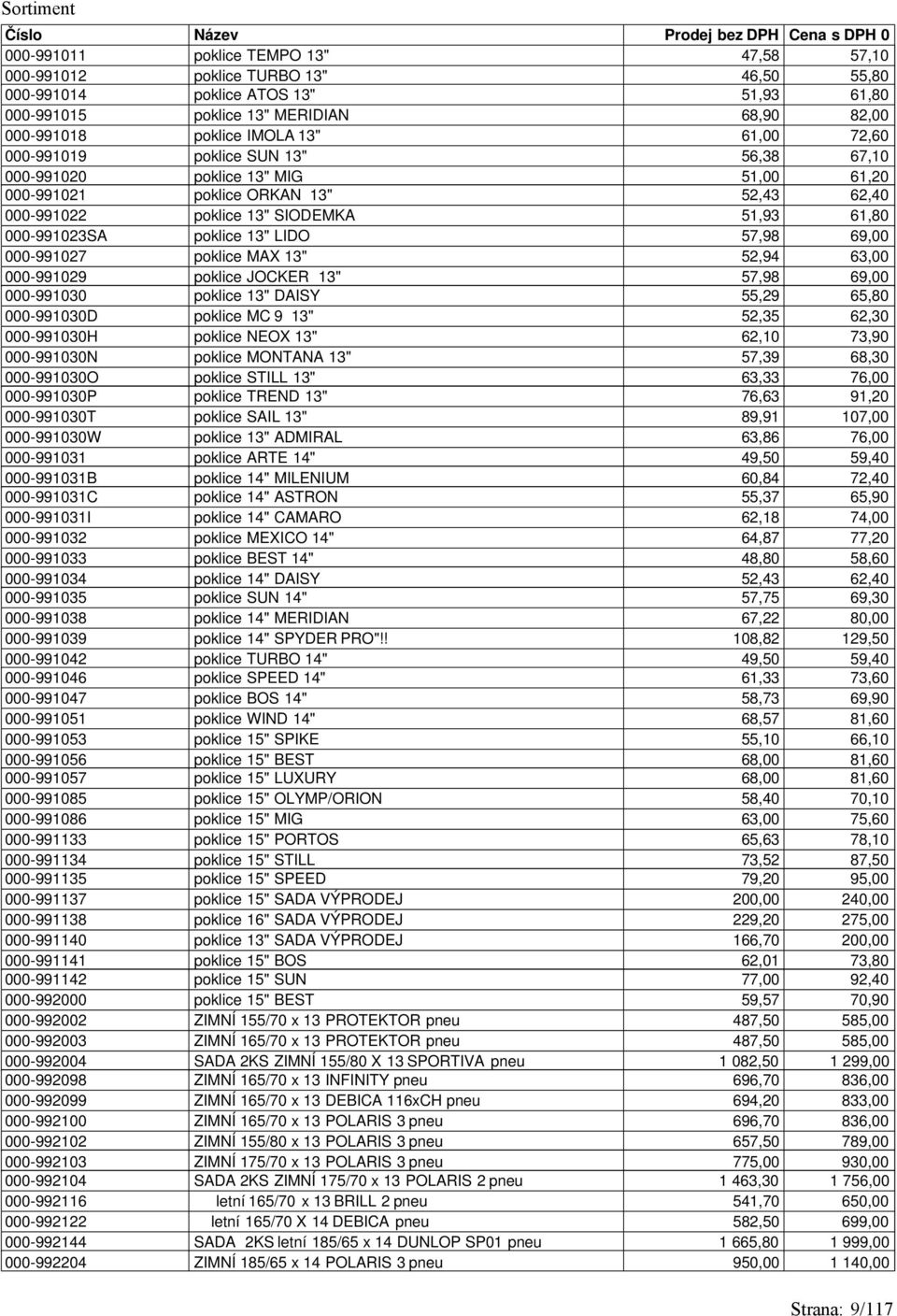 LIDO 57,98 69,00 000-991027 poklice MAX 13" 52,94 63,00 000-991029 poklice JOCKER 13" 57,98 69,00 000-991030 poklice 13" DAISY 55,29 65,80 000-991030D poklice MC 9 13" 52,35 62,30 000-991030H poklice