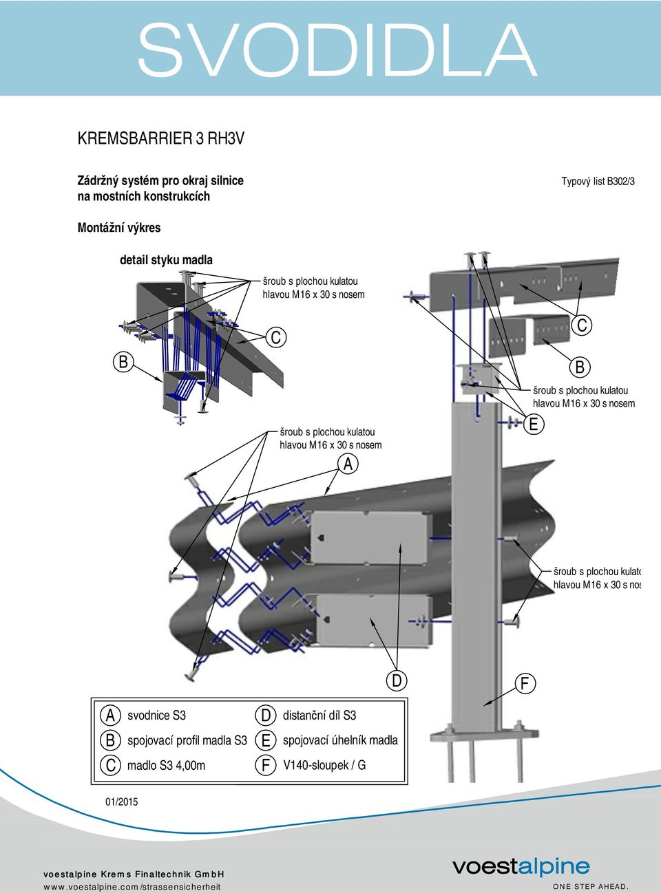 nosem A C B hlavou M16 x 30 s nosem E hlavou M16 x 30 s nosem D F A B C svodnice S3 spojovací