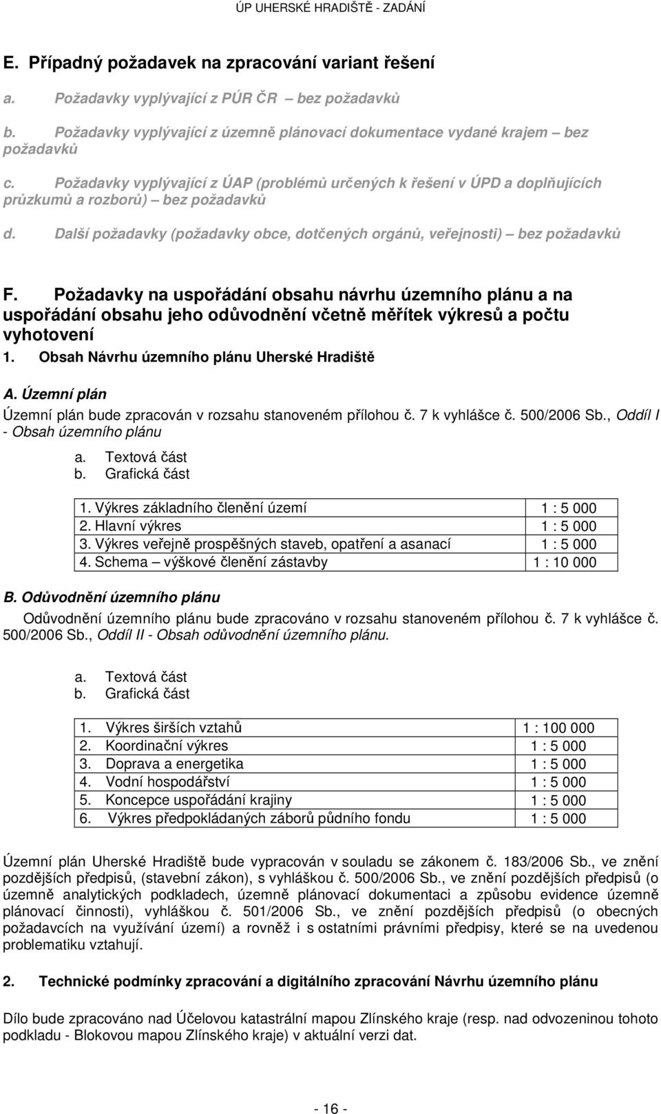 Požadavky na uspořádání obsahu návrhu územního plánu a na uspořádání obsahu jeho odůvodnění včetně měřítek výkresů a počtu vyhotovení 1. Obsah Návrhu územního plánu Uherské Hradiště A.