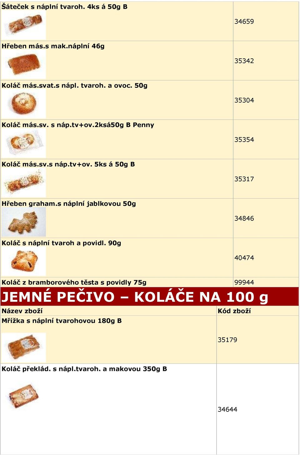 s náplní jablkovou 50g 34846 Koláč s náplní tvaroh a povidl.