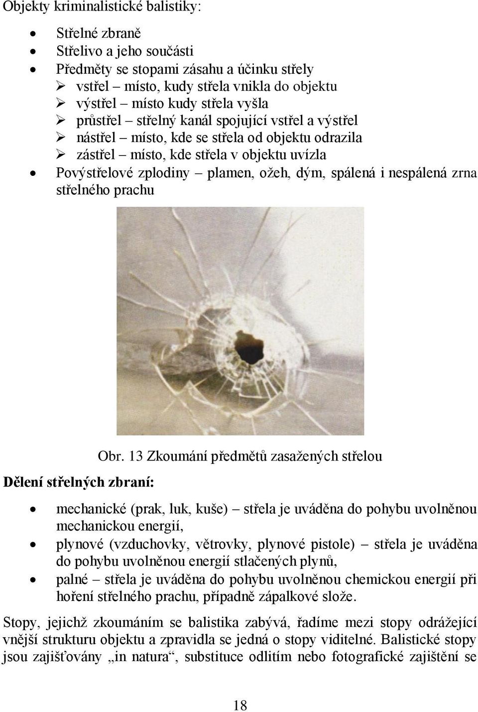 nespálená zrna střelného prachu Dělení střelných zbraní: Obr.