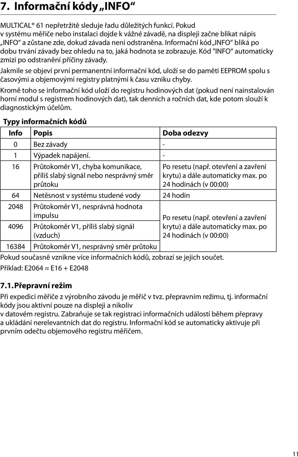 Informační kód INFO bliká po dobu trvání závady bez ohledu na to, jaká hodnota se zobrazuje. Kód INFO automaticky zmizí po odstranění příčiny závady.