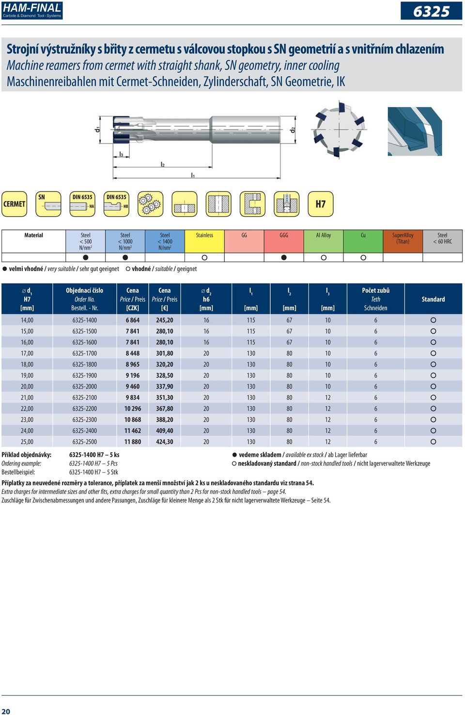 Příklad objednávky: Ordering example: Bestellbeispiel: 6325-1400 H7 5 ks 6325-1400 H7 5 Pcs 6325-1400 H7 5 Stk d 2 h6 vedeme skladem / available ex stock / ab Lager lieferbar neskladovaný standard /
