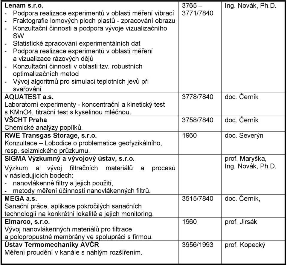 experimentálních dat - Podpora realizace experimentů v oblasti měření a vizualizace rázových dějů - Konzultační činnosti v oblasti tzv.