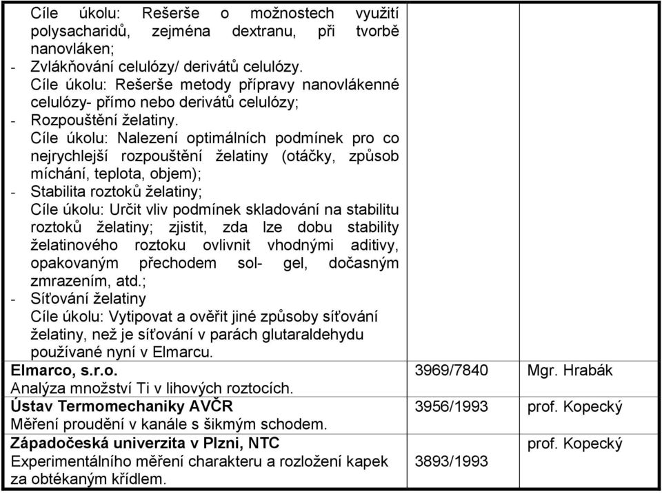 Cíle úkolu: Nalezení optimálních podmínek pro co nejrychlejší rozpouštění želatiny (otáčky, způsob míchání, teplota, objem); - Stabilita roztoků želatiny; Cíle úkolu: Určit vliv podmínek skladování