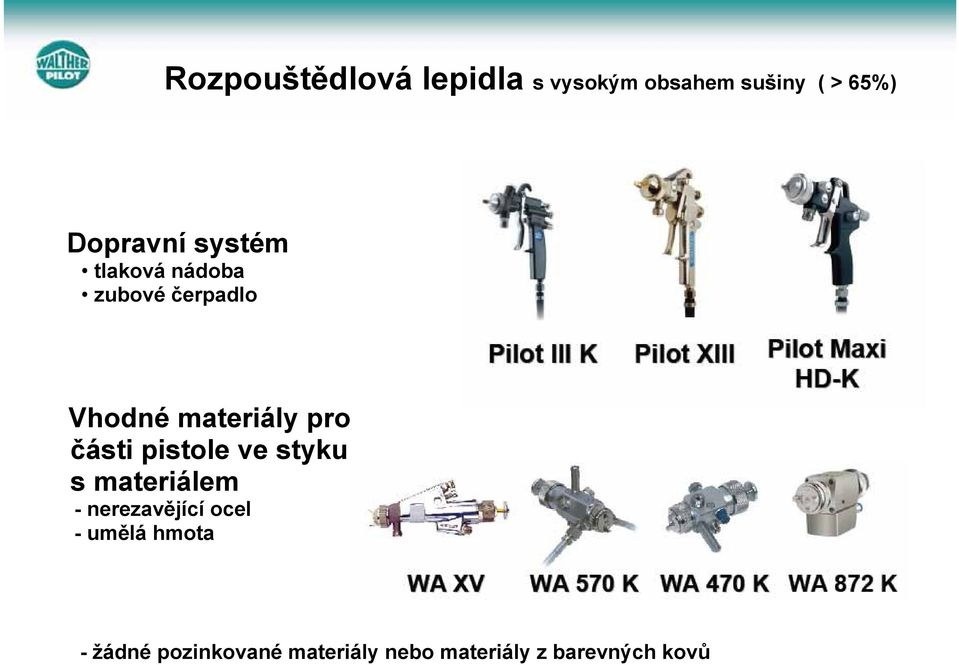 pro části pistole ve styku s materiálem - nerezavějící ocel -