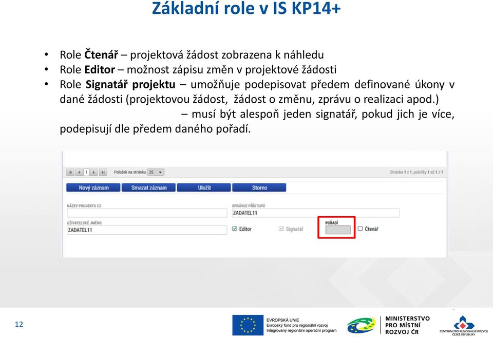 definované úkony v dané žádosti (projektovou žádost, žádost o změnu, zprávu o realizaci