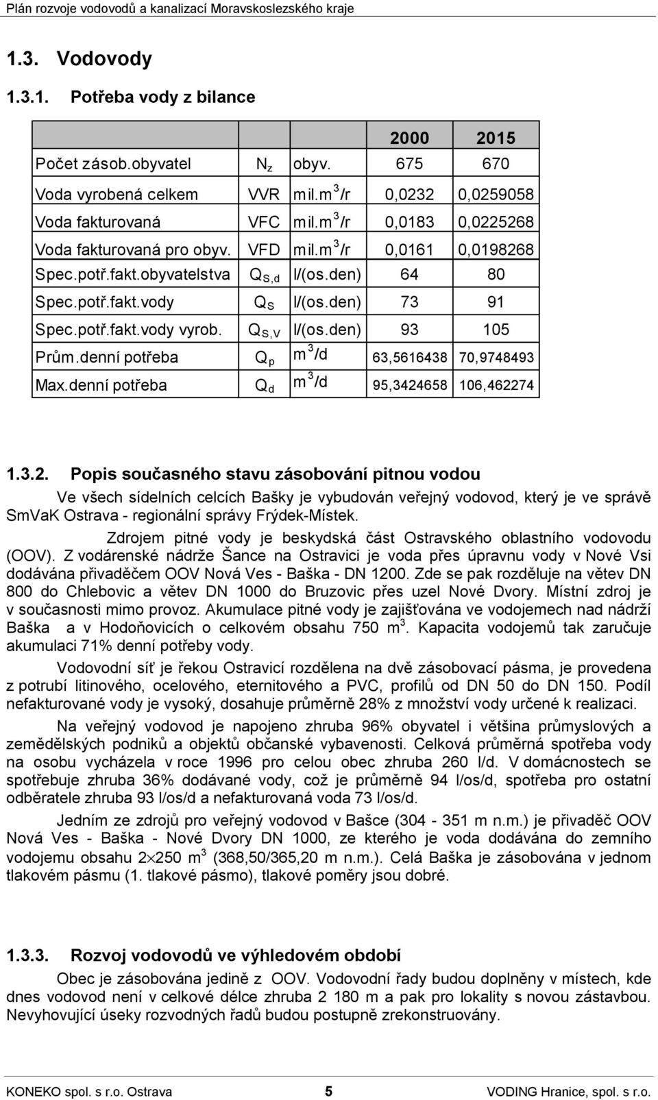 Q S,V I/(os.den) 93 105 Prům.denní potřeba Q p m 3 /d 63,5616438 70,9748493 Max.denní potřeba Q d m 3 /d 95,3424