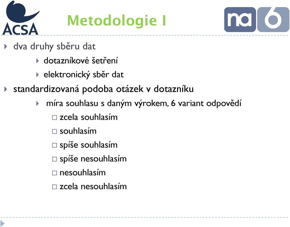 dotazníku míra souhlasu s daným výrokem, 6 variant odpovědí