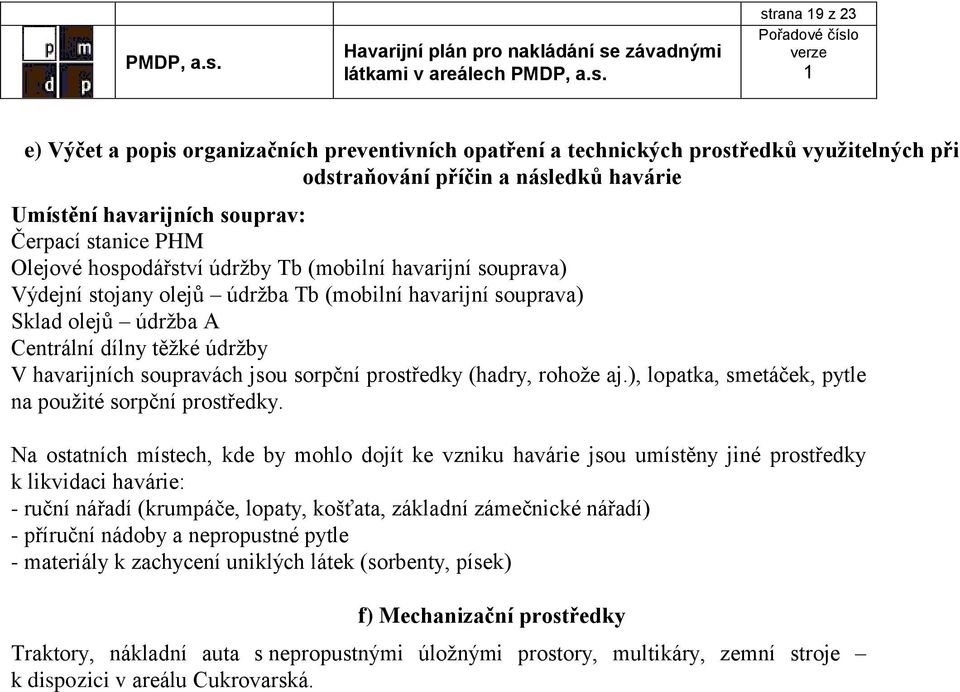 jsou sorpční prostředky (hadry, rohože aj.), lopatka, smetáček, pytle na použité sorpční prostředky.