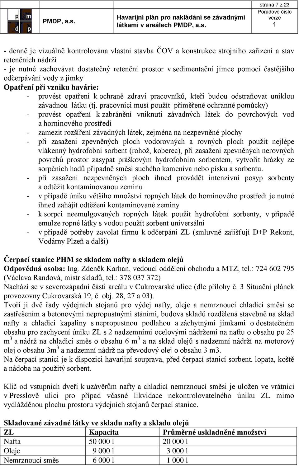 pracovníci musí použít přiměřené ochranné pomůcky) - provést opatření k zabránění vniknutí závadných látek do povrchových vod a horninového prostředí - zamezit rozšíření závadných látek, zejména na