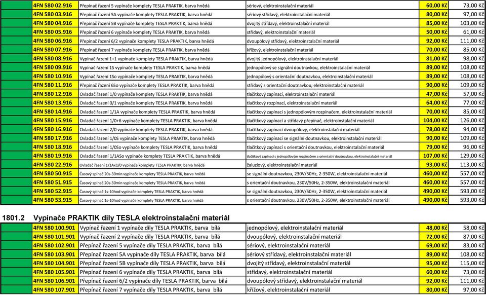 916 Přepínač řazení 5B vypínače komplety TESLA PRAKTIK, barva hnědá dvojitý střídavý, elektroinstalační materiál 85,00 Kč 103,00 Kč 4FN 580 05.