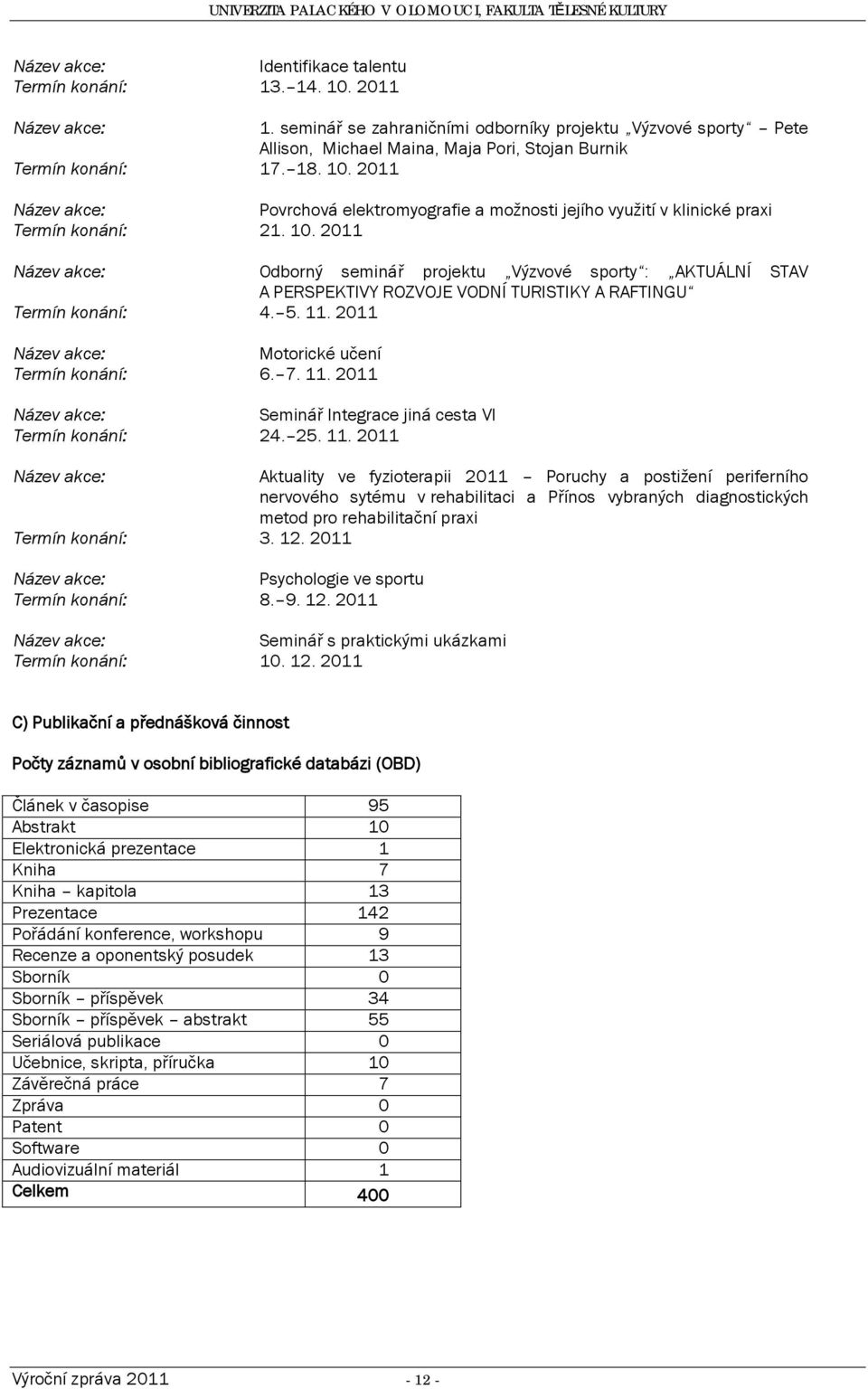 25. 11. 2011 Aktuality ve fyzioterapii 2011 Poruchy a postižení periferního nervového sytému v rehabilitaci a Přínos vybraných diagnostických metod pro rehabilitační praxi Termín konání: 3. 12.