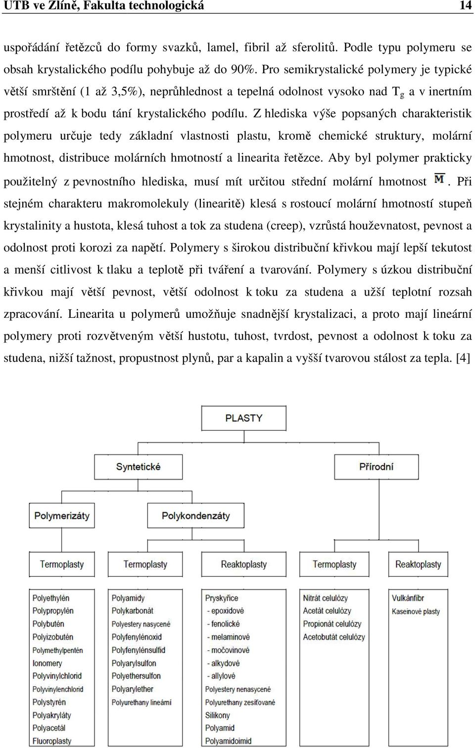 Z hlediska výše popsaných charakteristik polymeru určuje uje tedy základní vlastnosti plastu, kromě chemické struktury, molární hmotnost, distribuce molárních hmotností a linearita řetězce.