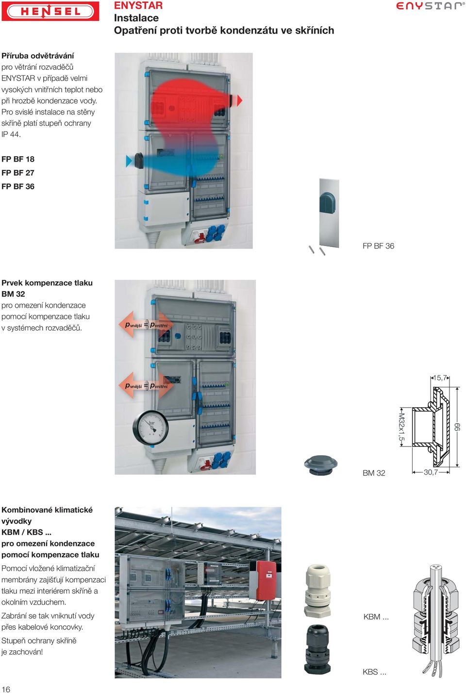 FP BF 18 FP BF 27 FP BF 36 FP BF 36 Prvek kompenzace tlaku BM 32 pro omezení kondenzace pomocí kompenzace tlaku v systémech rozvaděčů.