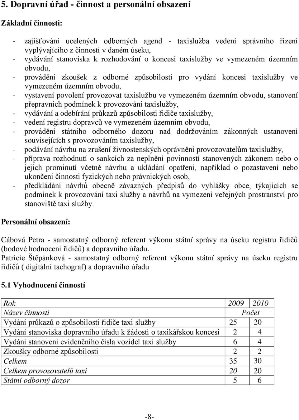 provozovat taxislužbu ve vymezeném územním obvodu, stanovení přepravních podmínek k provozování taxislužby, - vydávání a odebírání průkazů způsobilosti řidiče taxislužby, - vedení registru dopravců