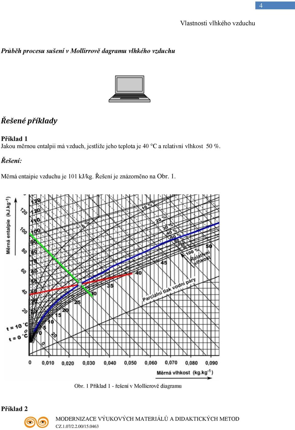 relativní vlhkost 50 %. Řešení: Měrná entaipie vzduchu je 101 kj/kg.