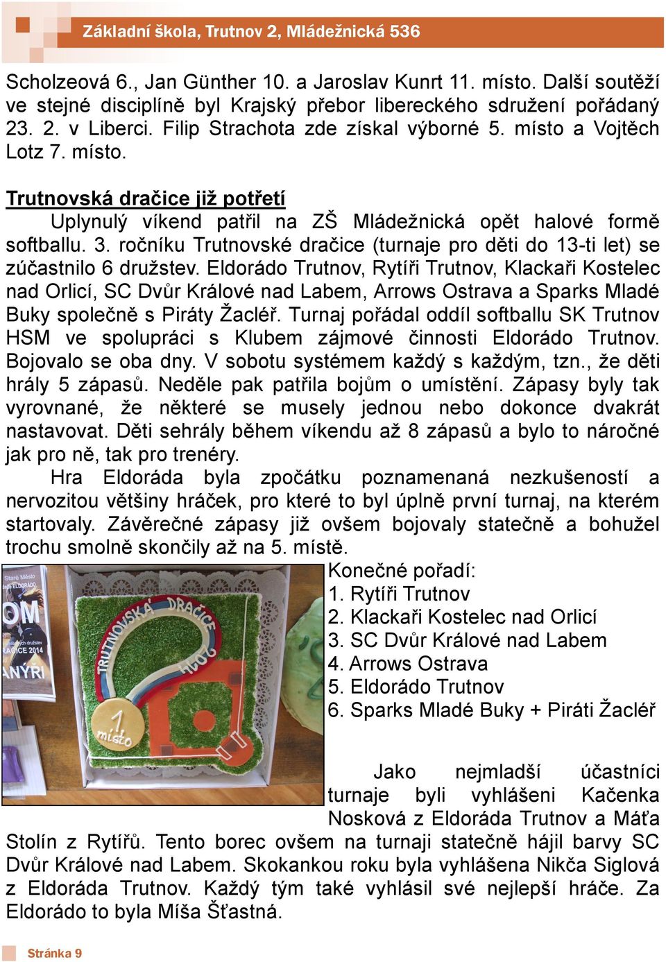ročníku Trutnovské dračice (turnaje pro děti do 13-ti let) se zúčastnilo 6 družstev.